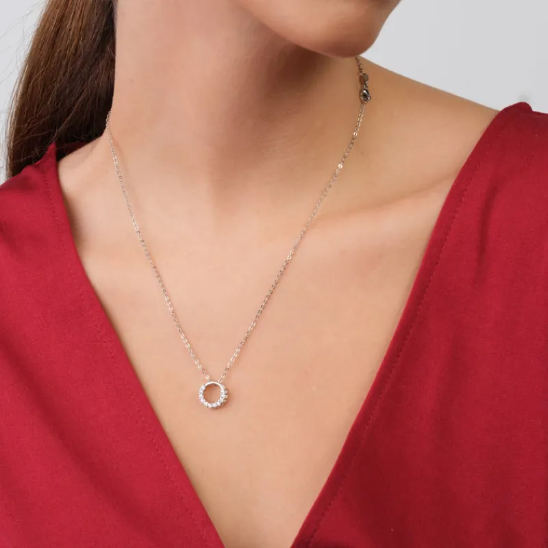 Simply Whispers Sterling Silver Zirconia Circle Pendant Necklace Fashion