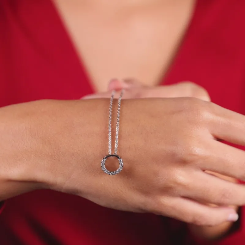 Simply Whispers Sterling Silver Zirconia Circle Pendant Necklace Fashion