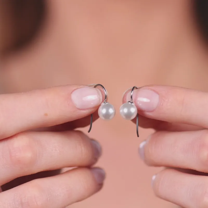 Simply Whispers Titanium Pearl French Hook Earrings New