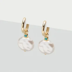 Simply Whispers Turquoise & Pearl Drop Huggie Hoops Online