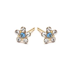 Simply Whispers White & Sapphire Gold Plated Daisy Earrings New