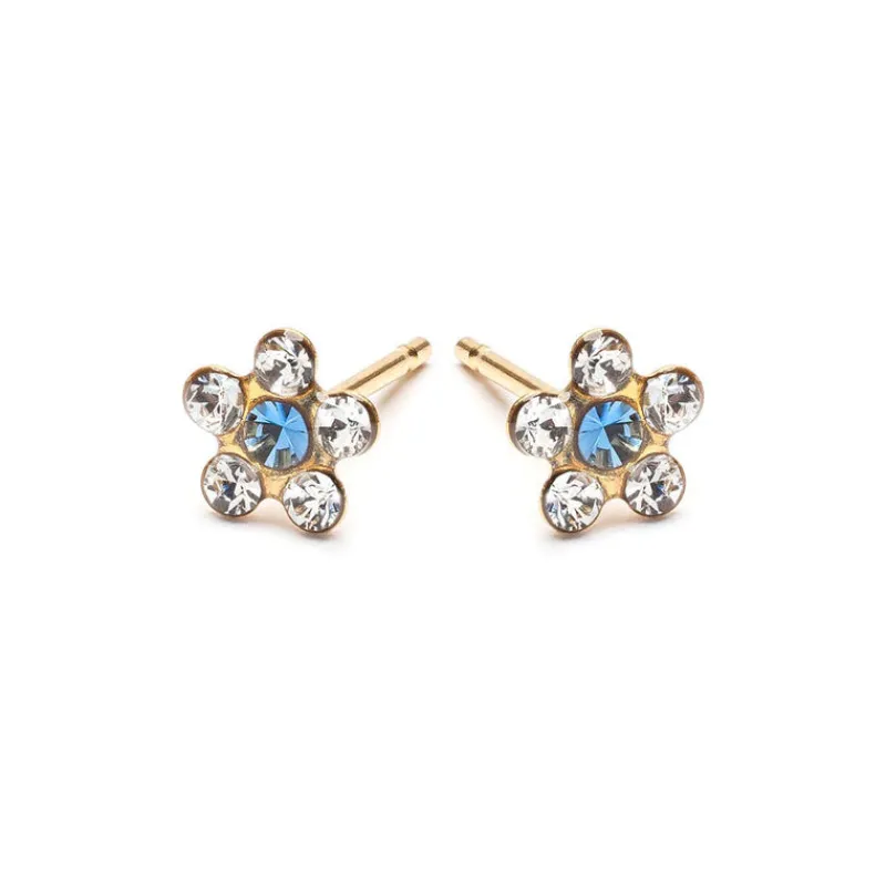 Simply Whispers White & Sapphire Gold Plated Daisy Earrings New