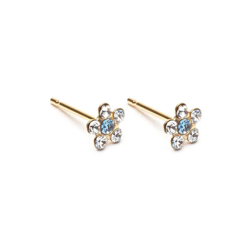 Simply Whispers White & Sapphire Gold Plated Daisy Earrings New