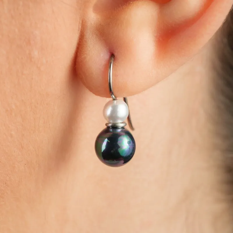 Simply Whispers White and Black Pearl Titanium Hook Earrings Best