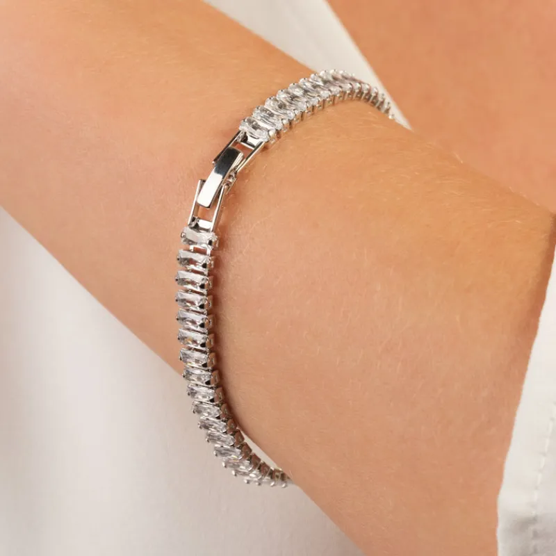 Simply Whispers White Rectangular Zirconia Tennis Bracelet Fashion