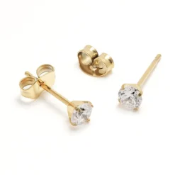 Simply Whispers White Zirconia Titanium Gold Plated Stud Earrings Online