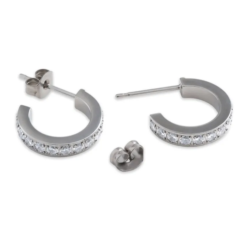 Simply Whispers White Zirconia Titanium Posted Hoop Earrings Best