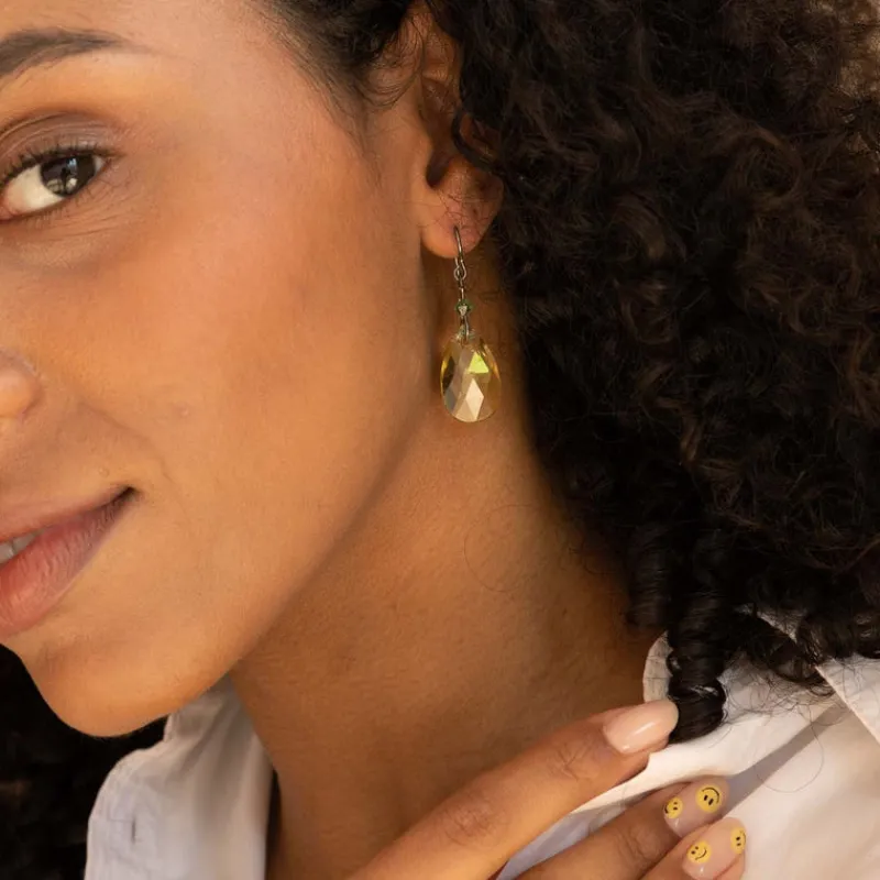 Simply Whispers Yellow Drop Crystal Titanium Earrings New