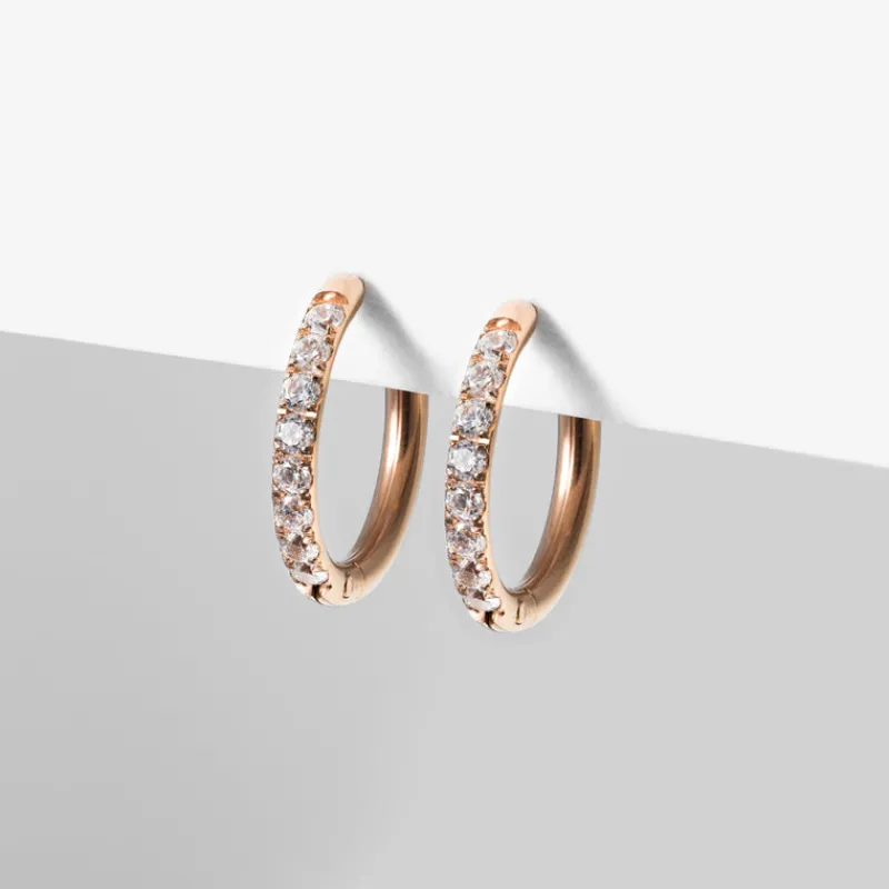 Simply Whispers Zirconia Stones Rose Gold Huggie Earrings Outlet